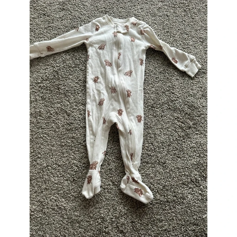 Members Mark Baby Organic Cotton Sleep and Play Highland Cow Footie Sleeper 6M